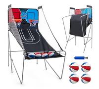 COSTWAY Panier de Basketball Pliable à Double Tir 4 Balles Pompe de Gonflage, Jeu de Basketball Arcade pour 1 à 4 Joueurs avec Système de Pointage, 8 Modes de Jeux pour Enfants Adultes (Rouge)