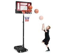 COSTWAY Panier de Basketball sur Pieds avec Hauteur Réglable 90-210 CM, Support de Basket à Roulettes avec Base Remplissable Panneau en PE, Intérieur & Extérieur pour Adultes ou Enfants 3 Ans+ (Rouge)