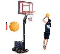 COSTWAY Panier de Basketball sur Pieds Hauteur Réglable de 1,55 à 3,1 m, Support de Basketball Portable avec Panneau Arrière en Pet Basket-Ball et Pompe, Intérieure Extérieure pour Enfants/Jaunes
