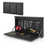 COSTWAY Panneau Mural Porte-Outils Pliante à Perforé, Système de Rangement Mural pour Outils 2-en-1 avec Tablette Spacieuse pour Garage Entrepôt Atelier Charge 50 kg 50x50x106cm, Noir