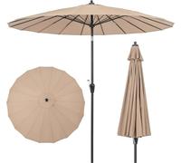 COSTWAY Parasol 265cm, Parasol de jardin avec manivelle d'ouverture/fermeture, pliable à 30° des deux côtés, parasol de terrasse avec 18 baleines en fibre de verre & baleine