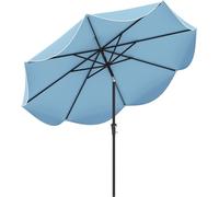 COSTWAY Parasol 270cm, Parasol de jardin avec 8 baleines, manivelle et volant, pliable des deux côtés à 25°, parasol de terrasse, parasol de marché bleu marine