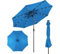 COSTWAY Parasol 300cm avec 8 baleines, éclairage solaire LED & manivelle, Parasol de jardin pliable des deux côtés à 30°, Parasol de terrasse bleu