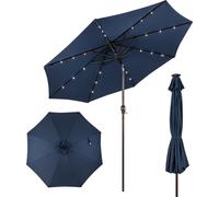 COSTWAY Parasol 300cm avec 8 baleines, éclairage solaire LED & manivelle, parasol de jardin pliable des deux côtés à 30° Parasol de terrasse bleu foncé