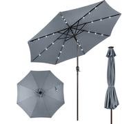 COSTWAY Parasol 300cm avec 8 baleines, éclairage solaire LED & manivelle, parasol de jardin pliable des deux côtés à 30°, parasol de terrasse Gris