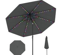 COSTWAY Parasol 300cm avec éclairage solaire LED, 9 modes d'éclairage & manivelle, parasol de marché pliable des deux côtés à 35° Gris