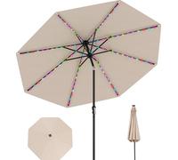 COSTWAY Parasol 300cm avec LEDs solaires, 9 modes d'éclairage & manivelle, parasol de jardin pliable des deux côtés à 35°, parasol de terrasse, parasol de marché Beige