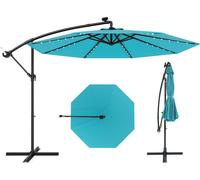 COSTWAY Parasol φ300cm, parasol ampli avec 40 lampes LED solaires et manivelle, parasol de jardin, parasol de marché, parasol de terrasse Turquoise