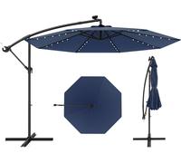 COSTWAY Parasol φ300cm, parasol ampli avec 40 lampes LED solaires et manivelle, parasol de jardin, parasol de marché, parasol de terrasse bleu marine