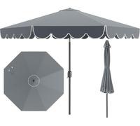 COSTWAY Parasol 300cm, Parasol de jardin avec manivelle et volant, pliable des deux côtés à 35°, parasol de terrasse, parasol de marché Gris