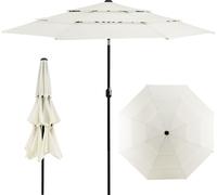 COSTWAY Parasol à 3 étages, Ø300cm parasol de jardin doublement ventilé avec manivelle, pliable des deux côtés à 45°, protection UV, protection solaire, parasol de terrasse Parasol de marché pour terr