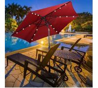 COSTWAY Parasol de Jardin Déporté Inclinable Dia.270 x 250 CM avec 18 LED, Anti-UV Strucutre en Métal Robuste pour Terrasse, Rouge