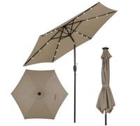 COSTWAY Parasol de Jardin Déporté Inclinable Dia.270 x 250 CM avec 18 LED, Anti-UV Strucutre en Métal Robuste pour Terrasse, Marron