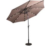 COSTWAY Parasol de Jardin Déporté Inclinable Dia.3x2,5M avec 24 LED Strucutre en Métal Robuste, Anti-UV pour Terrasse Balcon, Marron