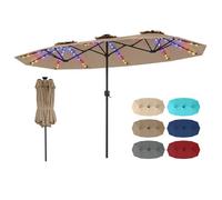 COSTWAY Parasol de Jardin Double 400x210 cm - LED, Manivelle, 12 Baleines, Protection Solaire pour Terrasse, Balcon, Camping Marron