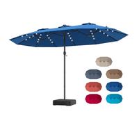 COSTWAY Parasol de Jardin Double 460 x 285 cm avec Base, Ouverture Fermeture Manivelle, 48 LEDs pour Jardin, Terrasse, Balcon Bleu