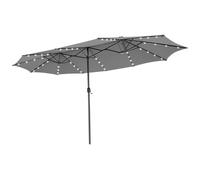 COSTWAY Parasol de Jardin Double 470 x 280 CM avec 48 LED à Énergie Solaire, Extra Large avec Manivelle, Parasol Jumeau avec Évents et Panneau Solaire à Chargement Automatique (Gris)