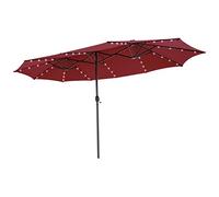 COSTWAY Parasol de Jardin Double 470 x 280 CM avec 48 LED à Énergie Solaire, Extra Large avec Manivelle, Parasol Jumeau avec Évents et Panneau Solaire à Chargement Automatique (Bordeaux)