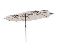 COSTWAY Parasol de Jardin Double 470 x 280 CM avec 48 LED à Énergie Solaire, Extra Large avec Manivelle, Parasol Jumeau avec Évents et Panneau Solaire à Chargement Automatique (Beige)