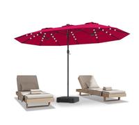 COSTWAY Parasol de Jardin Double 470 x 280CM avec 48 LED à Énergie Solaire, Extra Large avec Manivelle et Base Robuste, Parasol Jumeau avec Panneau Solaire à Chargement Automatique (Vin Rouge)