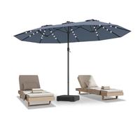 COSTWAY Parasol de Jardin Double 470 x 280CM avec 48 LED à Énergie Solaire, Extra Large avec Manivelle et Base Robuste, Parasol Jumeau avec Panneau Solaire à Chargement Automatique (Gris)