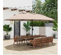 Costway Parasol De Jardin Double Xxl 464x286x198cm -Base Inclus 2 Sacs De Sable -Anti Uv 12 Baleines Manivelle Rectangulaire Marron Multicolore