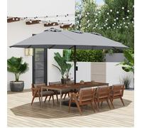 COSTWAY Parasol de Jardin Double XXL 464x286x198cm -Base Inclus 2 Sacs de Sable -Anti UV 12 Baleines - Manivelle Rectangulaire Gris