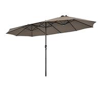 COSTWAY Parasol de Jardin Double XXL 470 x 280 cm, à 12 Côtes Manivelle Cadre Métal Toile Polyester pour Terrasse, Plage, Jardin, Piscine (Brun)