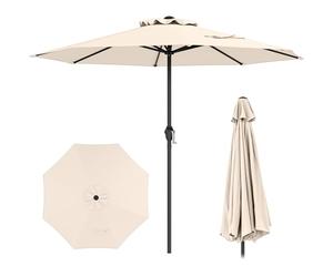 COSTWAY Parasol de Jardin Exterieur Ø 260 cm, Parasol de Terrasse avec 8 Baleines Robustes, Toit Ventilé, Protection Solaire, Toile Polyester, Cadre en Métal, pour Jardin Piscine Terrasse (Beige)
