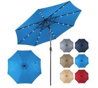 COSTWAY Parasol de Jardin Extérieur Ø 300 CM, Lumineux Solaire avec 24 LED, Inclinable avec 8 Baleines Métalliques Robustes, pour Balcon Jardin Terrasse (Bleu Clair)