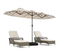 COSTWAY Parasol de Jardin Exterieur avec Pied 4 x 2 m avec LED Solaires, Parasol Double Rectangulaire avec Manivelle&2 Sacs de Sable, 8 Personnes, Protection Solaire, pour Terrasse, Patio (Beige)