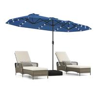 COSTWAY Parasol de Jardin Exterieur avec Pied 4 x 2 m avec LED Solaires, Parasol Double Rectangulaire avec Manivelle&2 Sacs de Sable, 8 Personnes, Protection Solaire, pour Terrasse (Bleu Marine)