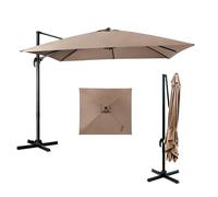 COSTWAY Parasol de Jardin Extérieur, Parasol Déporté Carré 3x3M à Manivelle, Inclinable et Rotation à 360°, 8 Baleines, Toit Double Ventilation Protection UV, pour Terrasse, Patio, Balcon, Marron