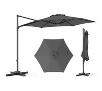 COSTWAY Parasol de Jardin Extérieur, Parasol Déporté Hexagonale avec Rotation 360° Réglable, Socle en Croix, Amovible, Support Métallique, Protection Solaire, pour Balcon, Patio, Terrasse (Gris)