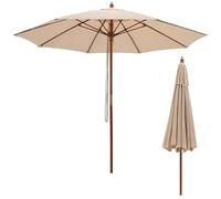 COSTWAY Parasol de Jardin Exterieur Pliable 283 cm, Parasol Balcon sans Pied, 3 Hauteurs Réglables, 8 Baleines, Poteau en Bois, Tissu Polyester, Toit Ventilé, pour Terrasse Cour Piscine, Beige