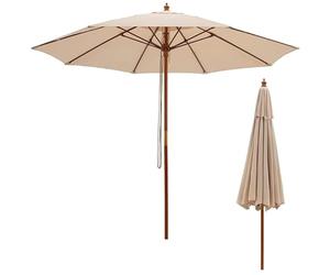 COSTWAY Parasol de Jardin Exterieur Pliable 283 cm, Parasol Balcon sans Pied, 3 Hauteurs Réglables, 8 Baleines, Poteau en Bois, Tissu Polyester, Toit Ventilé, pour Terrasse Cour Piscine, Beige