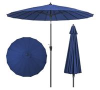 COSTWAY Parasol de Jardin Rond Ø 265CM, Parasol avec 18 Baleines en Fibre de Verre avec Manivelle et Mécanisme d'Inclinaison, Parasol de Terrasse avec Toile Résistante et Poteau en Aluminium(Bleu)