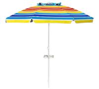 COSTWAY Parasol de plage 200cm, Parasol de plage avec porte-boisson & piquet de terre, Parasol de jardin résistant au vent, UPF 50+, pliable à 30°, protection solaire Coloré