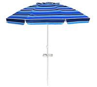 COSTWAY Parasol de Plage avec Porte-Gobelet, Parasol de Jardin Extérieur Inclinable, 200cm, Rond, Protection Solaire UPF50+, avec Pied d'ancrage à Visser & Sac de Transport (Bleu foncé)