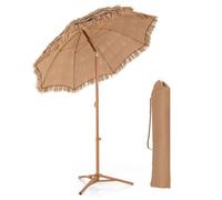 COSTWAY Parasol de Plage Hawaïen Inclinable φ200xH218cm en Chaume PP avec Base Pied Pliant, 8 Baleines, Sac de Transport Jardin