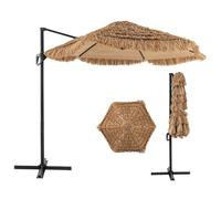 COSTWAY Parasol Déporté 283cm Hawaïen en Chaume PP - Toit Aéré, Protection Solaire - Base Croisée pour Piscine Jardin Terrasse