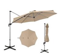 COSTWAY Parasol Déporté Φ339CM, Parasol de Jardin Rond avec Base en Croix, Parasol Inclinable avec 5 Angles et Hauteurs Réglables, Parasol Excentré Rotatif à 360° avec Manivelle et Double Toit (Beige)