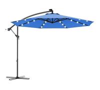 COSTWAY Parasol Déporté 3M Excentré avec 24 LED Lampe Solaire en Polyester Imperméable Hauteur 2,5M avec 8 Baleines en Fer Bleu