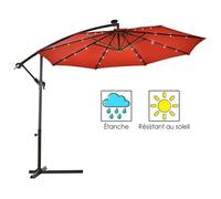 Costway Parasol Déporté 3m Excentré Avec 24 Led Lampe Solaire En Polyester Imperméable Hauteur 2,5m Avec 8 Baleines En Fer Vin Rouge Multicolore