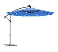 parasol giantex bleu déporté 3m hauteur 250 cm avec 24 led lampe solaire en polyester inperméable et 8 baleines en fer pour jardin Bleu G