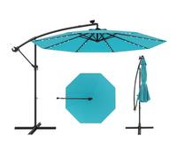 COSTWAY Parasol Déporté 3M Hexagonale, avec 40 LED Solaire, Inclinable, 8 Baleines en Métal, Base Croisée, Parasol à Manivelle pour Jardin Extérieur, Terrasse, Bord de Piscine (Turquoise)