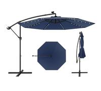COSTWAY Parasol Déporté 3M Hexagonale, avec 40 LED Solaire, Inclinable, 8 Baleines en Métal, Base Croisée, Parasol à Manivelle pour Jardin Extérieur, Terrasse, Bord de Piscine (Bleu Marine)