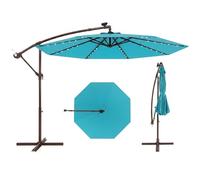 COSTWAY Parasol Déporté 3x3M avec 40 LED Solaire, Parasol de Jardin Extérieur à Manivelle, Inclinable avec Double Toit Ventilé, 8 Baleines, Protection UV, pour Terrasse, Patio, Balcon, Turquoise