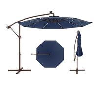COSTWAY Parasol Déporté 3x3M avec 40 LED Solaire, Parasol de Jardin Extérieur à Manivelle, Inclinable avec Double Toit Ventilé, 8 Baleines, Protection UV, pour Terrasse, Patio, Balcon, Bleu Marine