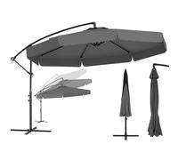 COSTWAY Parasol Déporté 3x3M avec Housse de Protection, Design à Volant Élégant, Parasol de Jardin Extérieur inclinable, Manivelle, 8 Baleines, Protection UV, pour Terrasse, Balcon, Patio (Gris)